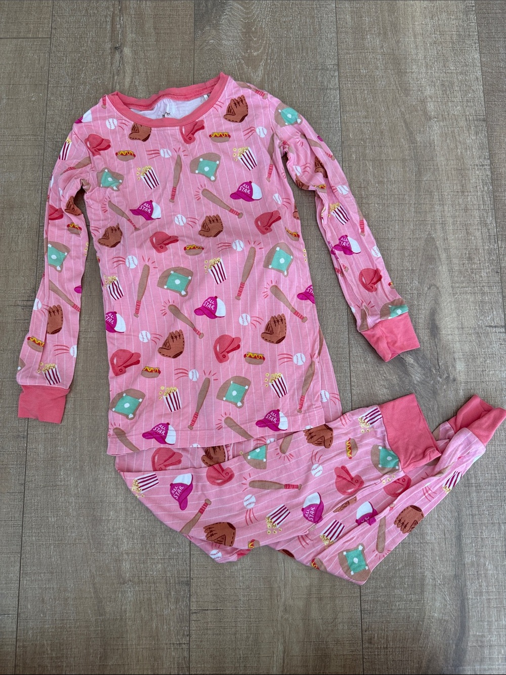 Little Sleepies Kids Pink Baseball Print Pajama Set